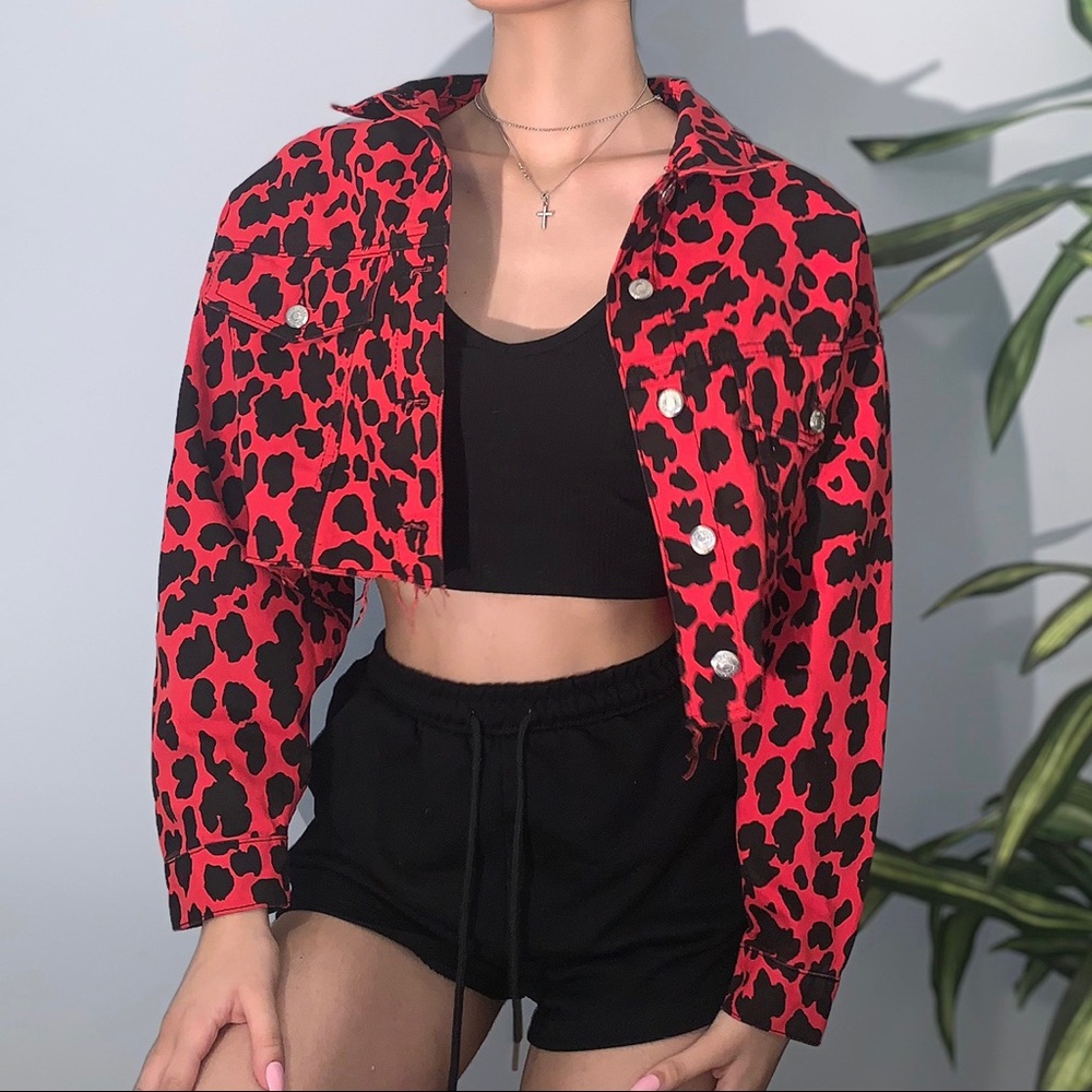 red cow print topshop jacket